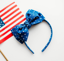 Load image into Gallery viewer, Sandy Headband - Navy Polka Dots Patriotic -PREORDER