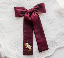 Load image into Gallery viewer, Coco Hair bow - Fall Wine Embroidery