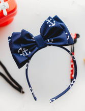 Load image into Gallery viewer, Opal Headband - White and Blue Anchors