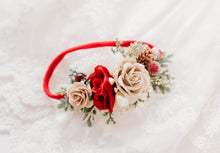 Load image into Gallery viewer, Cosette Floral Nylon Headband - Christmas Red and Beige