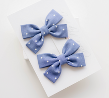 Load image into Gallery viewer, Isla pigtail bow set - Denim Blue polka dot