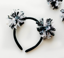 Load image into Gallery viewer, Wicked Pom Poms Headband - Black and White Halloween