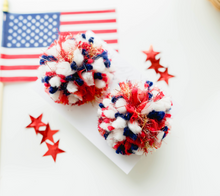 Load image into Gallery viewer, Pom Pom Hair Clip SET - Red, White and Blue - PREORDER