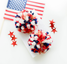 Load image into Gallery viewer, Pom Pom Hair Clip SET - Red, White and Blue - PREORDER
