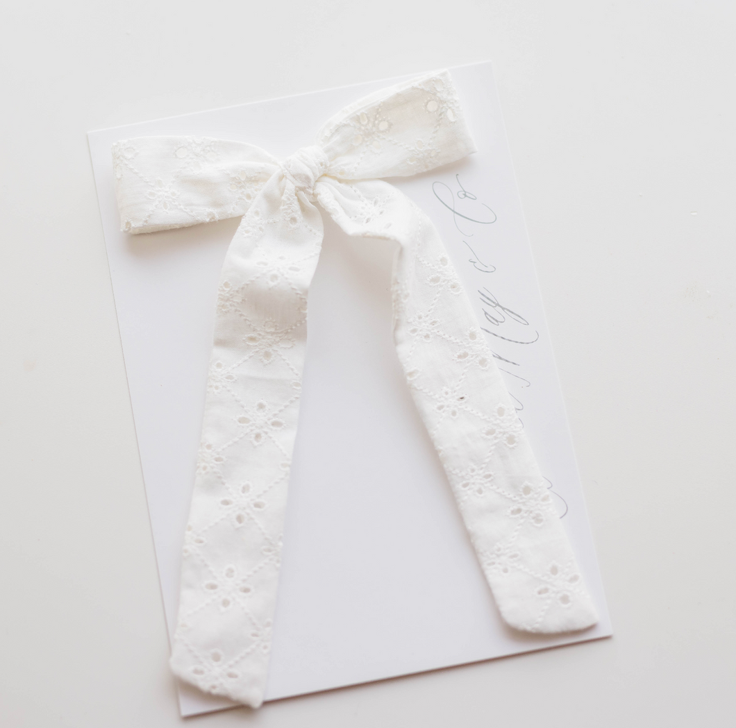 Coco Hair bow - Eyelet White