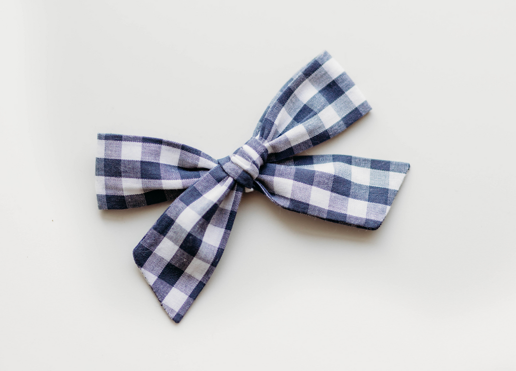 School Girl Hair bow - Gingham Blue