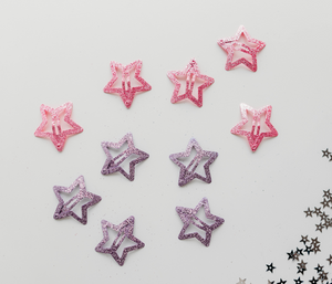 Glitter Stars Snap Clip Set - Purple - Pink