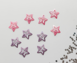 Glitter Stars Snap Clip Set - Purple - Pink