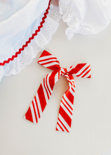 Load image into Gallery viewer, Coco Hair bow - Red Christmas Stripes
