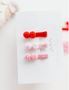 Little Pom Pom Hair Clip Set - Valentine