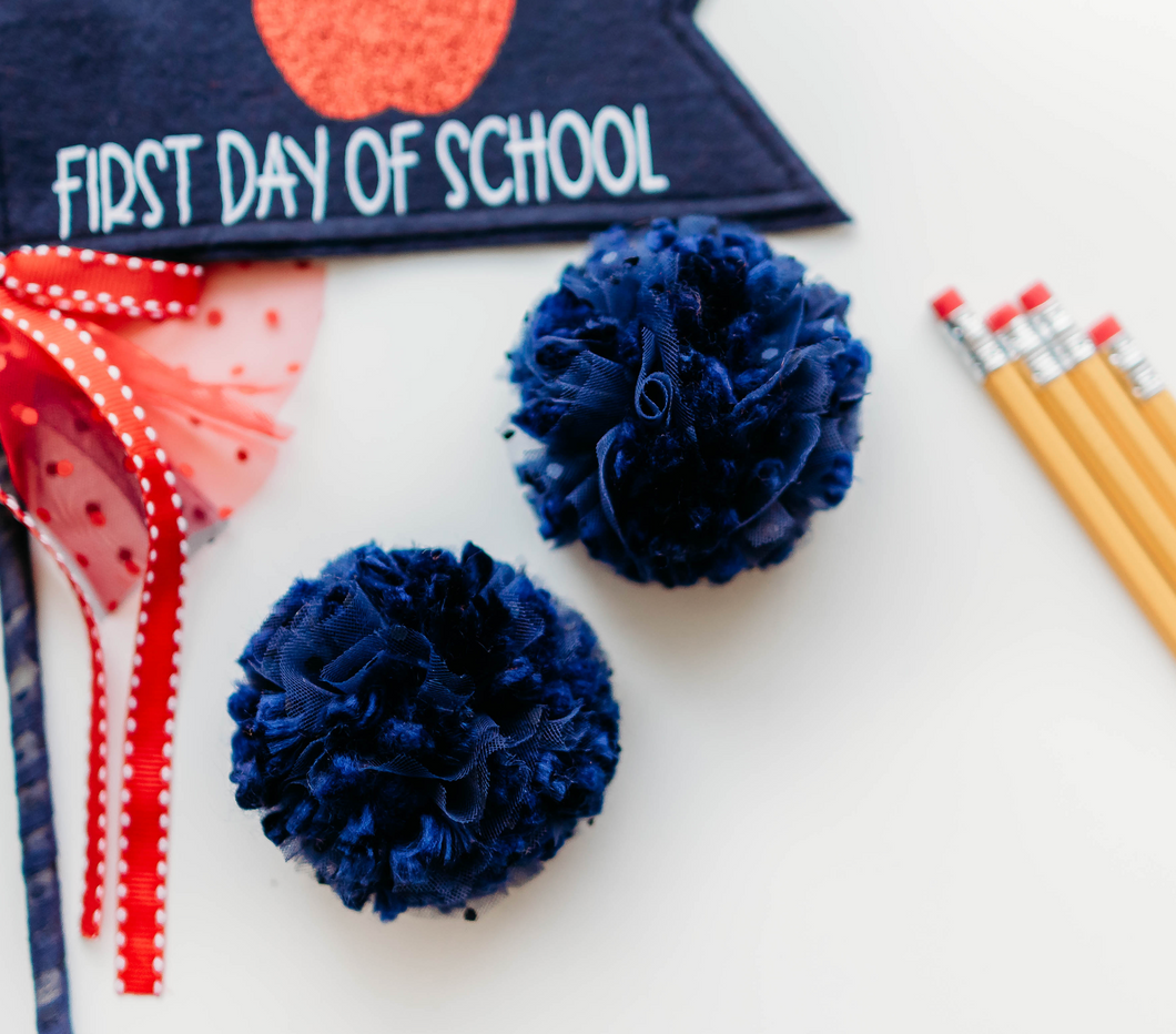 Pom Pom Hair Clip SET - Navy