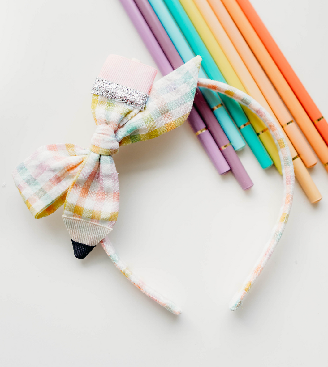 Tia Headband - Pencil Gingham Rainbow