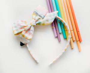 Tia Headband - Pencil Gingham Rainbow