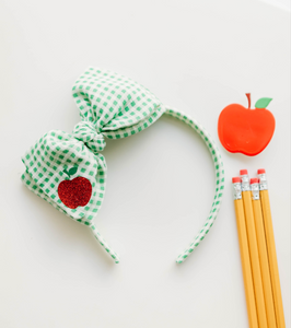 Sandy Headband - Green Gingham Red Apple