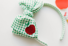 Load image into Gallery viewer, Sandy Headband - Green Gingham Red Apple
