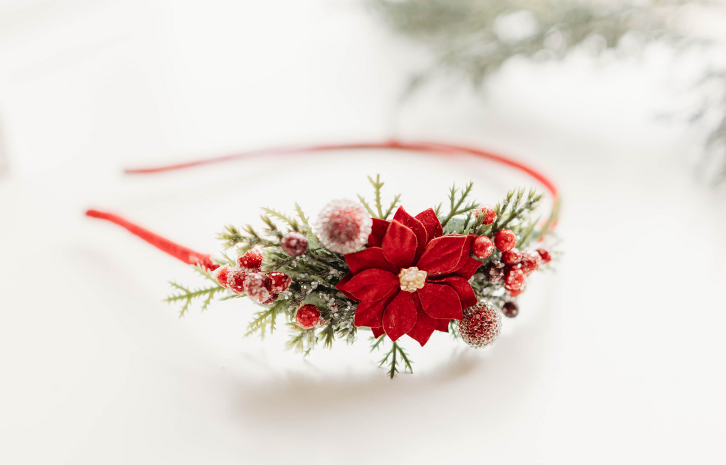 Ella Headband - Red Poinsettia- PREORDER