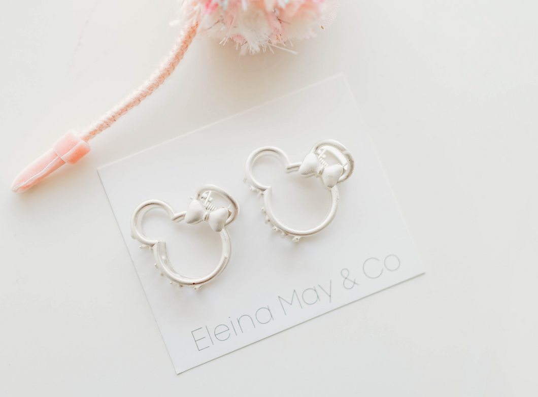 Mouse Silver Claw Clip - Pigtails