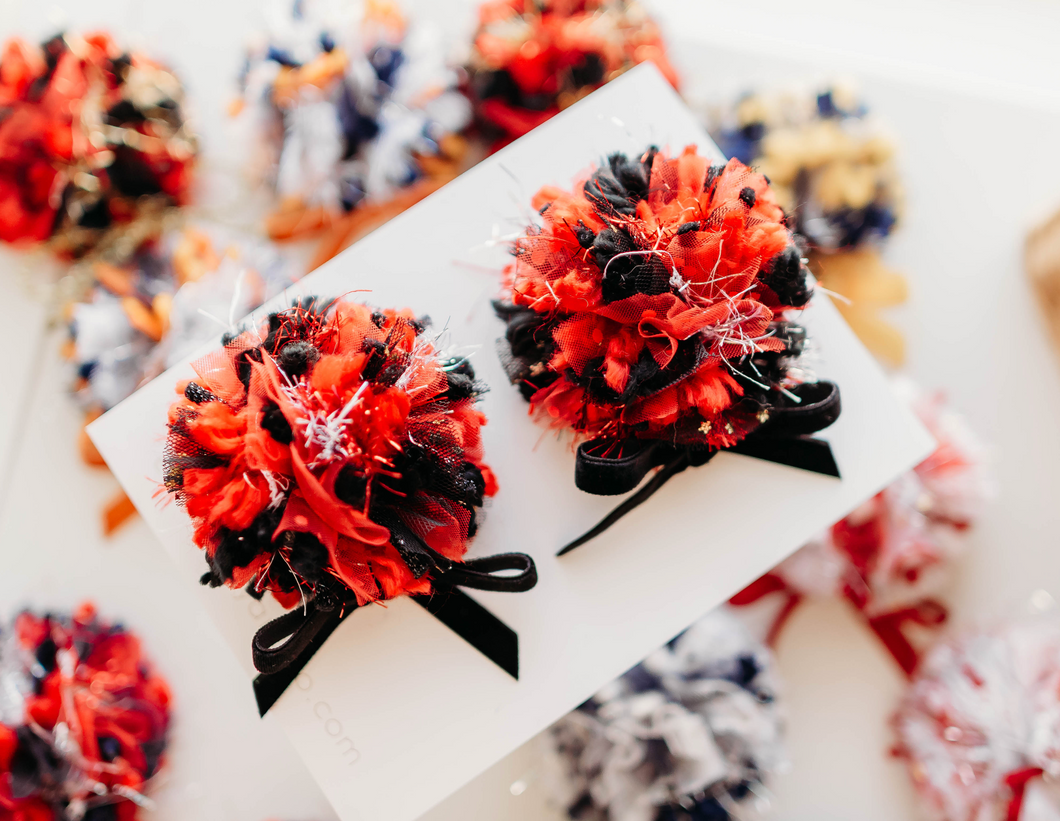 Game Day Sparkle Poms CLIP SET - Red & Black Cutie Pom
