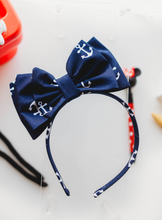 Load image into Gallery viewer, Opal Headband - White and Blue Anchors
