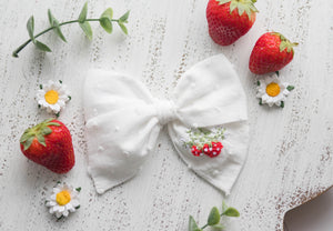 Strawberry Hand Embroidery Hair Bow