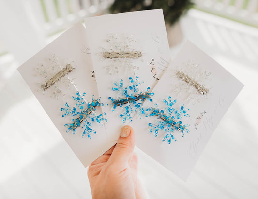 Snowflake Hair Clip SET - White & Blue