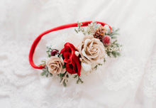 Load image into Gallery viewer, Cosette Floral Nylon Headband - Christmas Red and Beige
