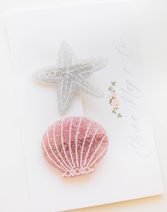 Starfish & Seashell Clip SET - Sparkly Silver and Sparkly Pink