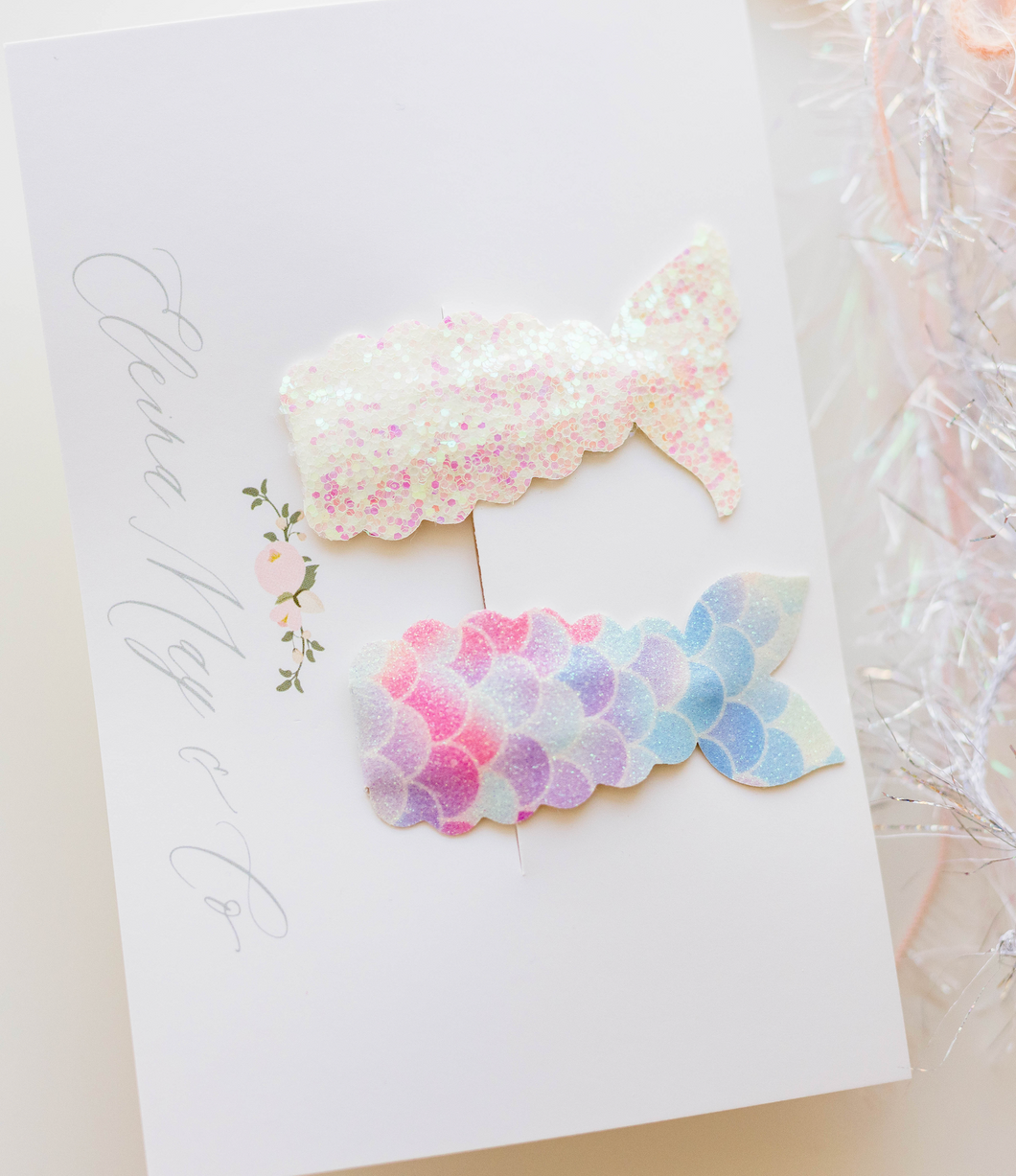 Mermaid Snap Clip SET - Sparkly White and Rainbow