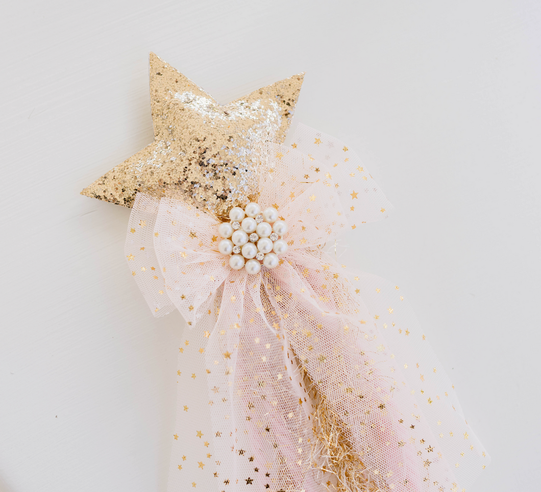 Victoria Gold Star Wand - Soft Pink Stars