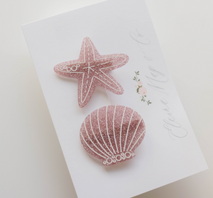 Starfish & Seashell Clip SET - Pink Sparkly