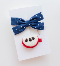 Load image into Gallery viewer, Isla Extra Large Polka Dot Bow and Apple Felt Clip SET
