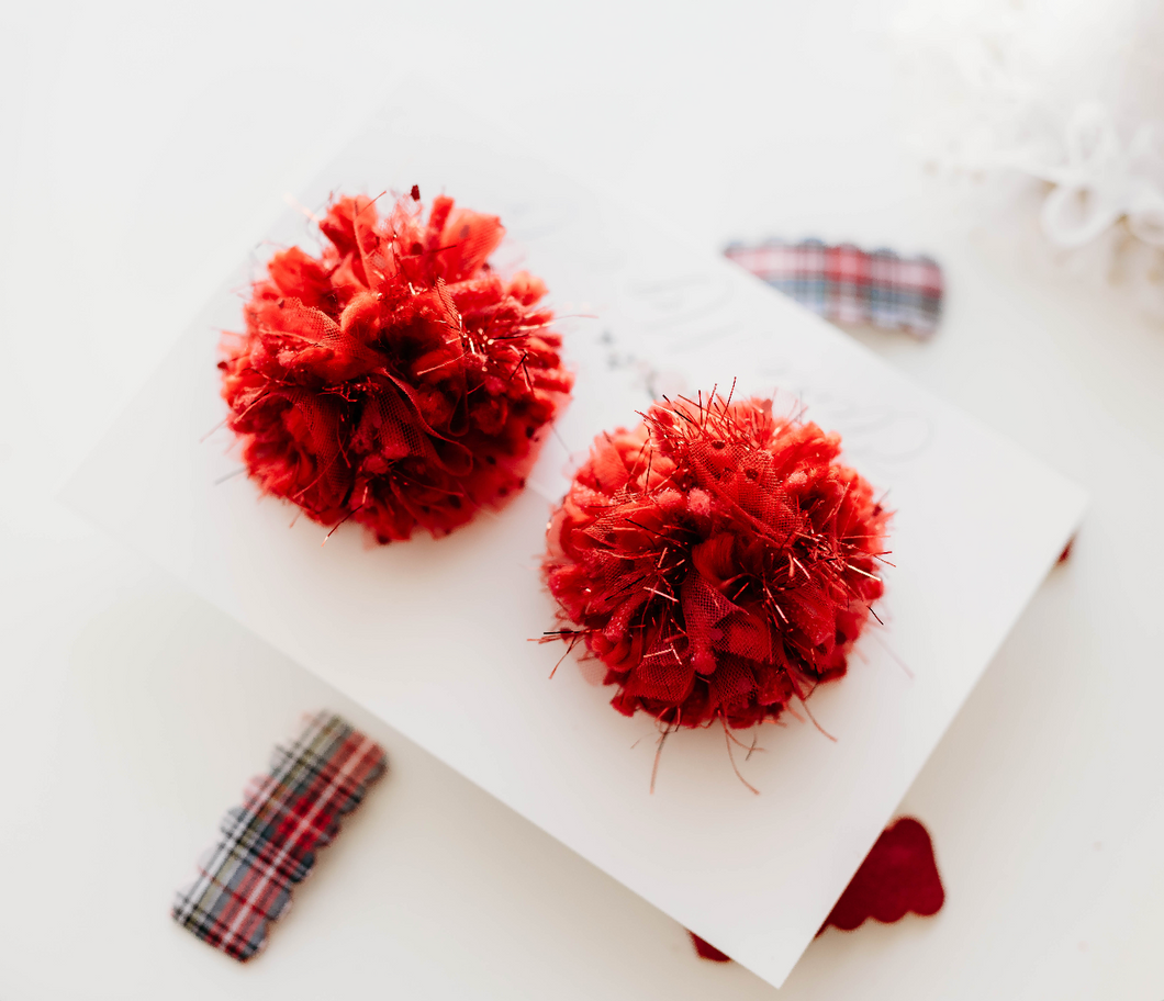 Pom Pom Pigtail Set - Red