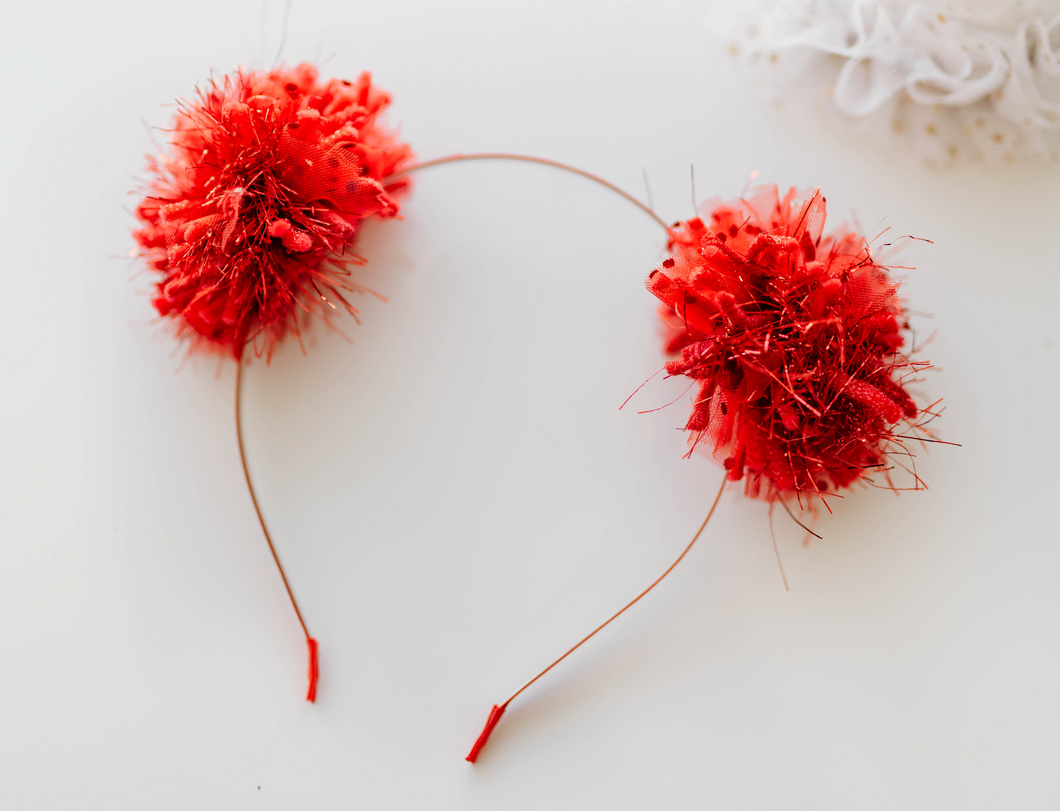 Pom Pom Headband - Jolly Red