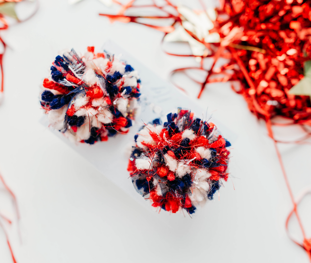 Pom Pom Hair Clip SET - Red, Pink and Blue