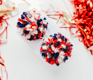 Pom Pom Hair Clip SET - Red, Pink and Blue