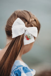 Strawberry Hand Embroidery Hair Bow